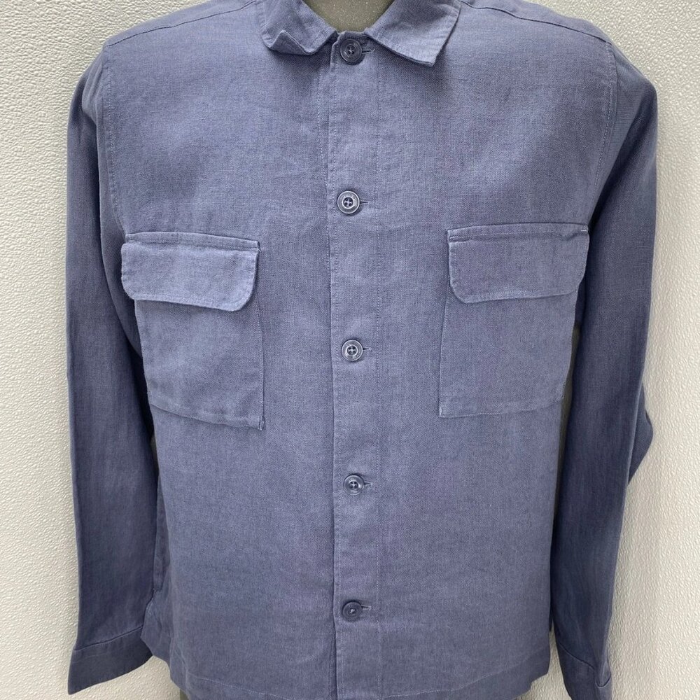 Reiss Men’s “Eze” Linen Overshirt – Airforce Blue (Size XXL)